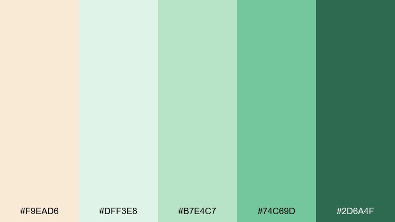 spring herb illustration cream blue green color palette with hex codes
