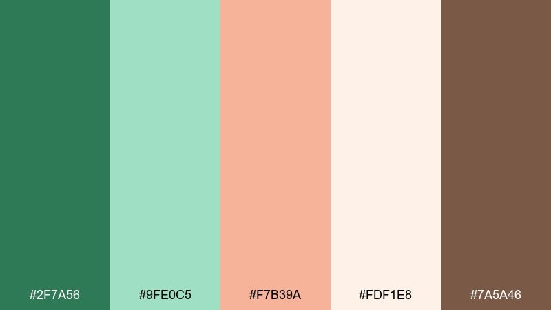 spring market green peach color palette with hex codes