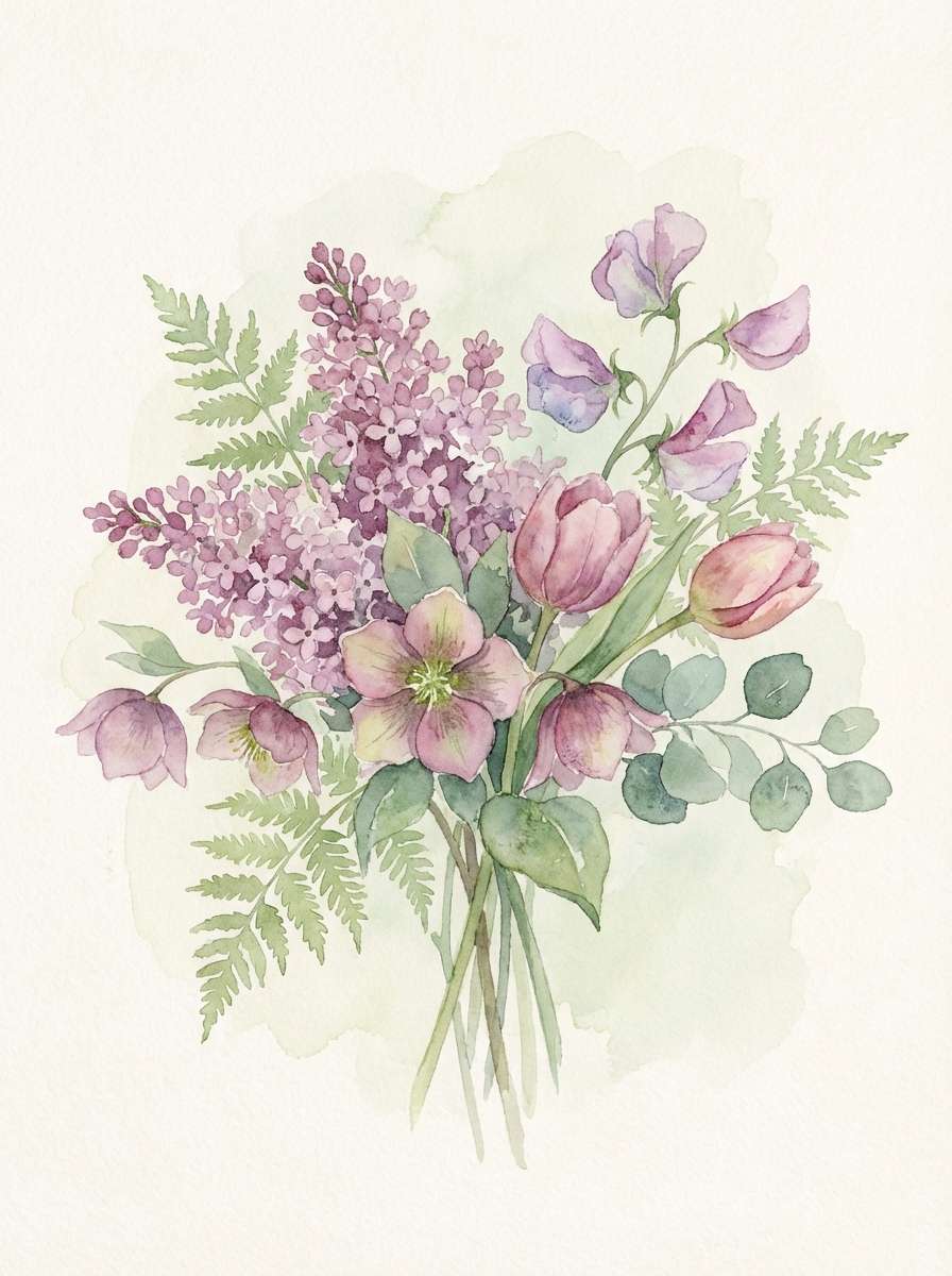 spring mauve watercolor bouquet