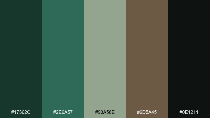 spruce shadow woodland color palette with hex codes