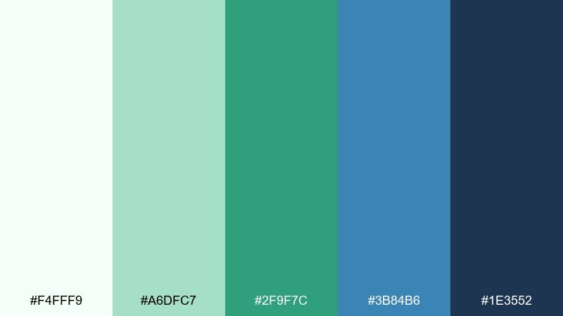 spruce sky white green blue color palette with hex codes