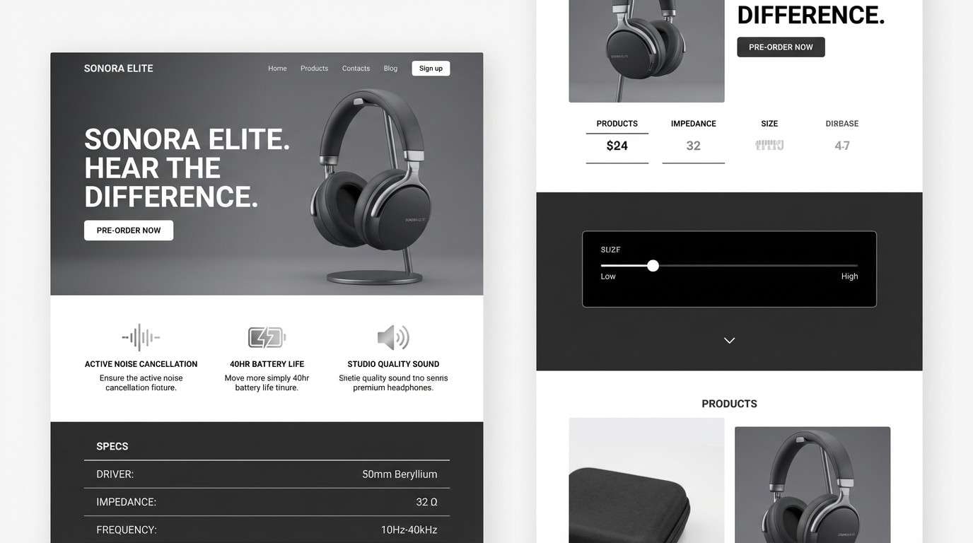 headphones landing ui