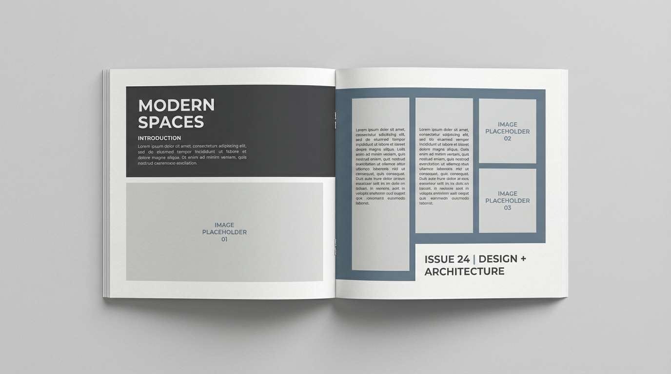 minimal editorial spread layout