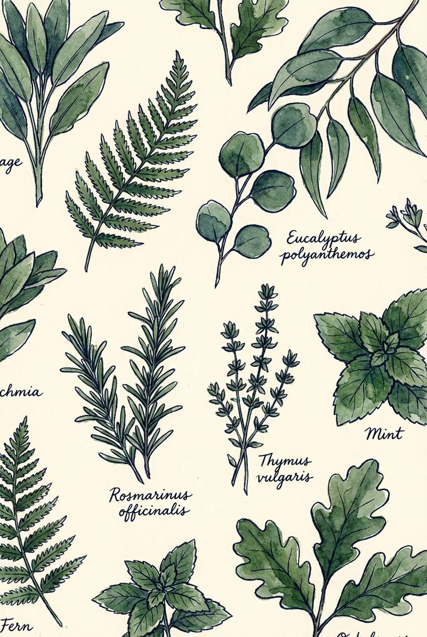 sage botanical watercolor set