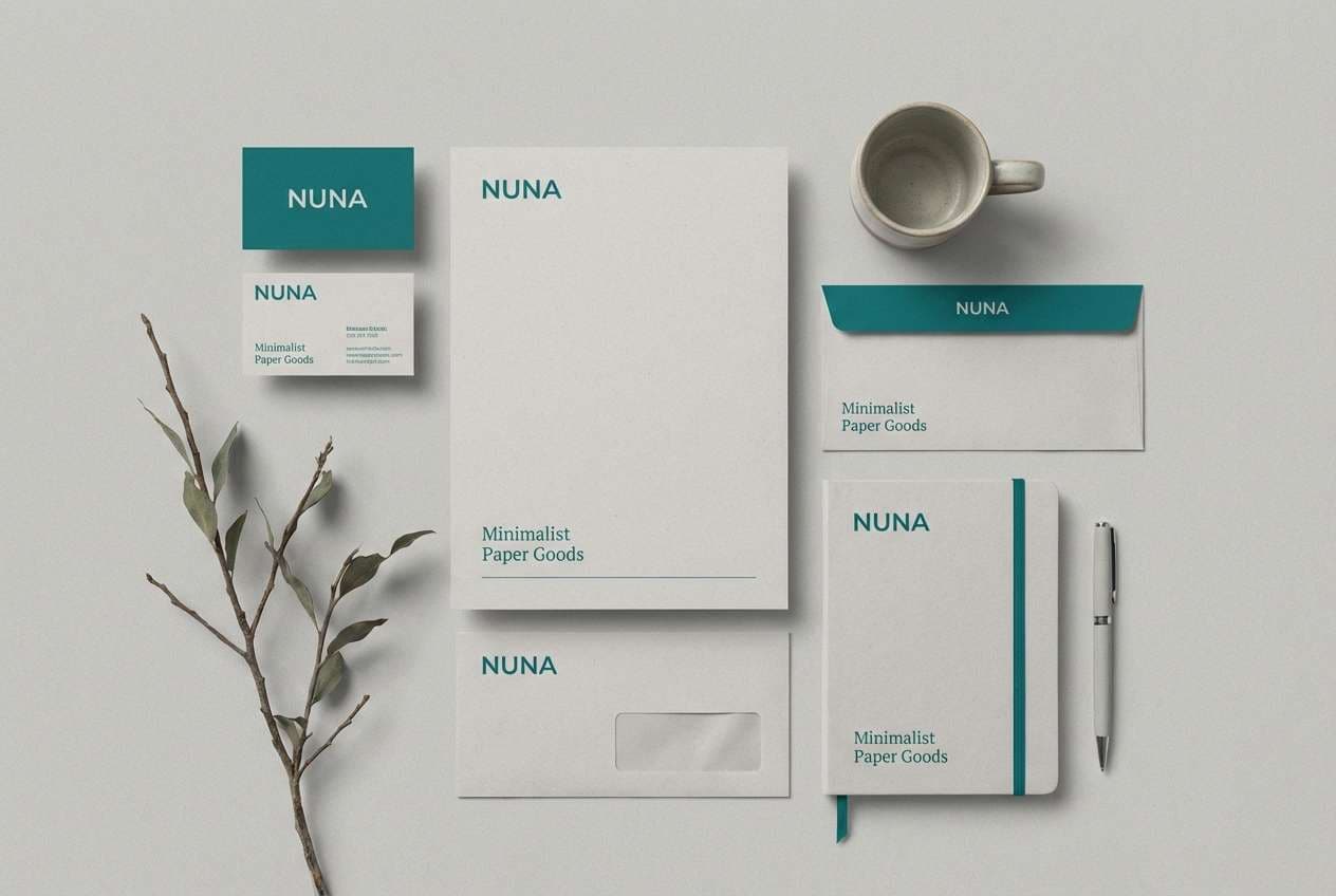 stationery branding in gray and teal