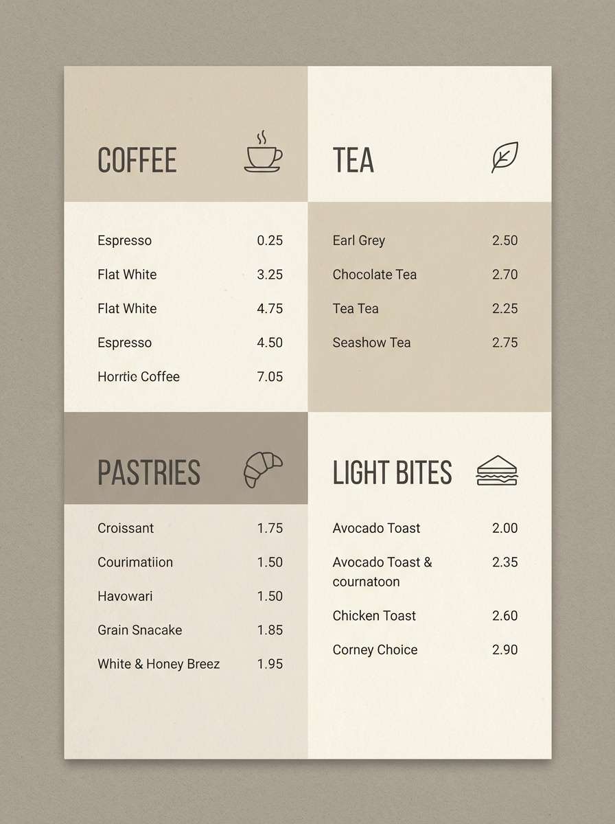 cafe menu in warm grays