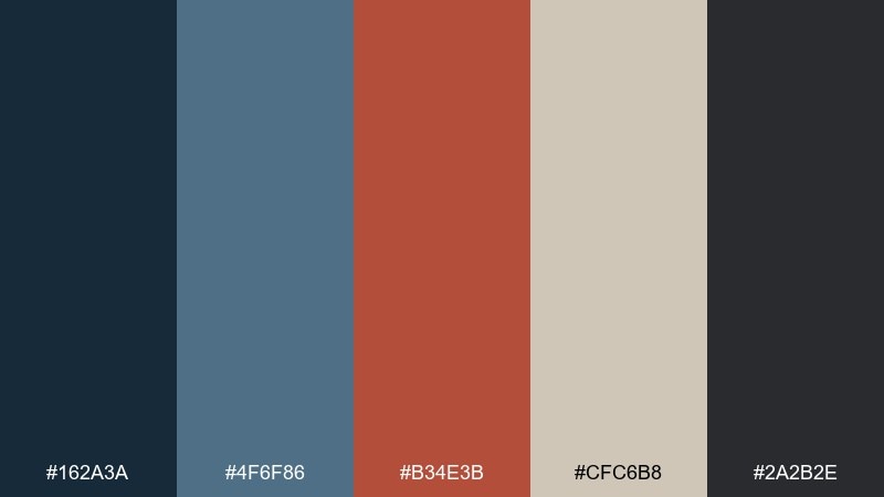 stormy brick blue rust color palette with hex codes