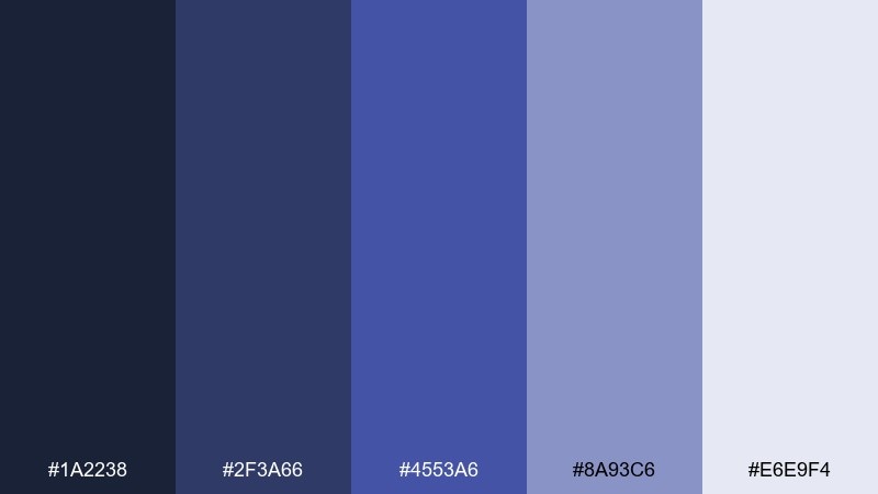 stormy denim slate violet blue color palette with hex codes