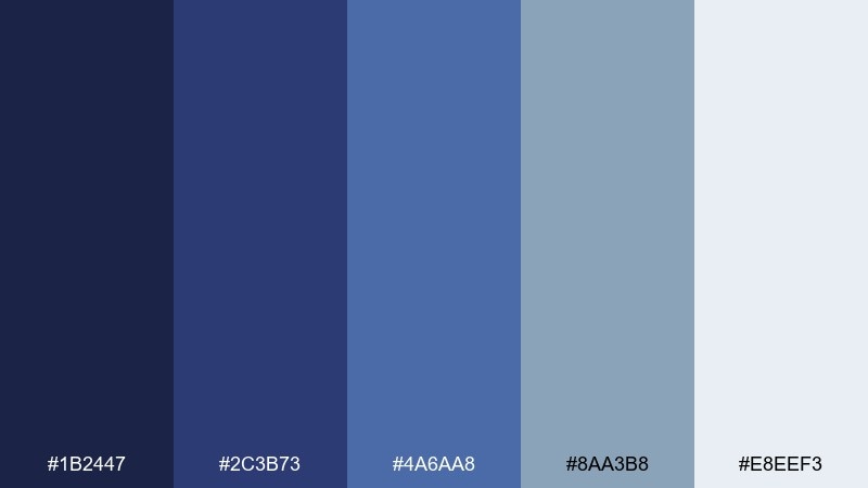 stormy harbor indigo color palette with hex codes