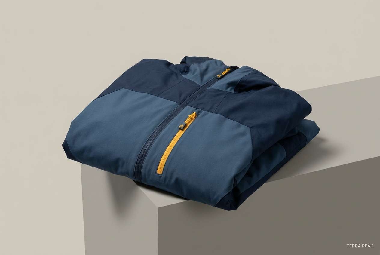 outdoor gear ad in stormy blue