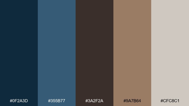 stormy mocha blue dark brown color palette with hex codes