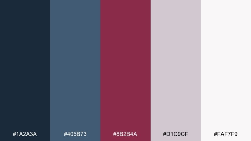 stormy sangria color palette with hex codes