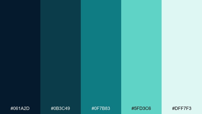 stormy teal night blue green teal color palette with hex codes