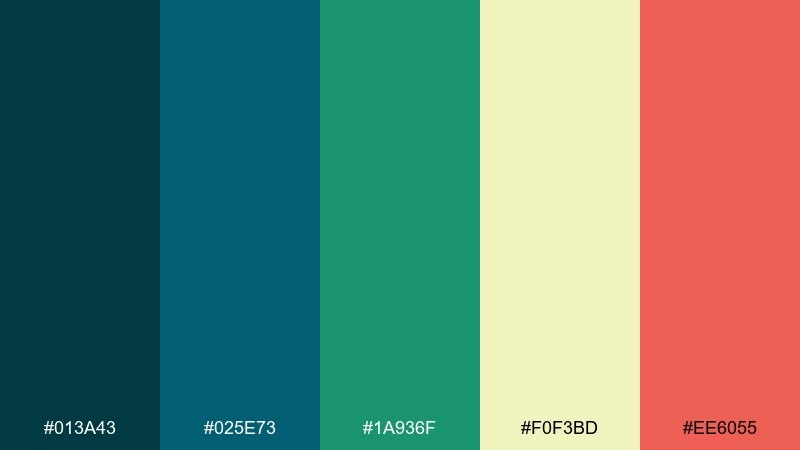 stormy teal peacock color palette with hex codes