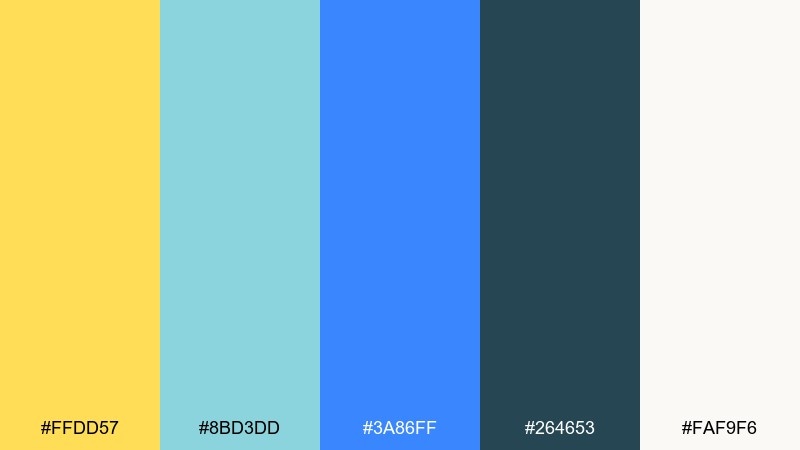 storybook seaside yellow teal blue color palette with hex codes