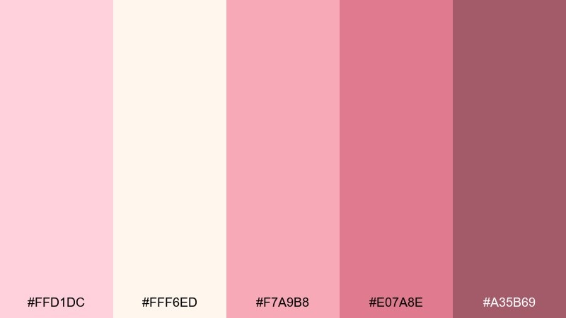 strawberry milk pink cream color palette with hex codes