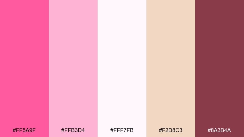 strawberry shortcake cream candy pink color palette with hex codes