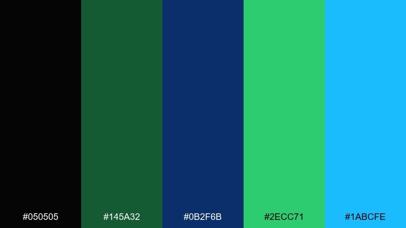 streetwear midnight black green blue color palette with hex codes