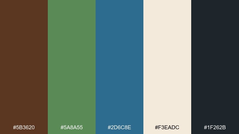 studio brand kit brown green blue color palette with hex codes