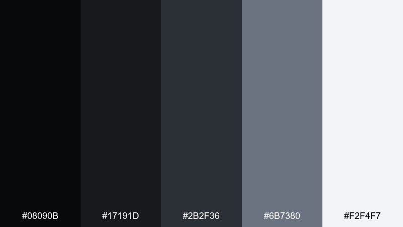 studio monochrome night color palette with hex codes