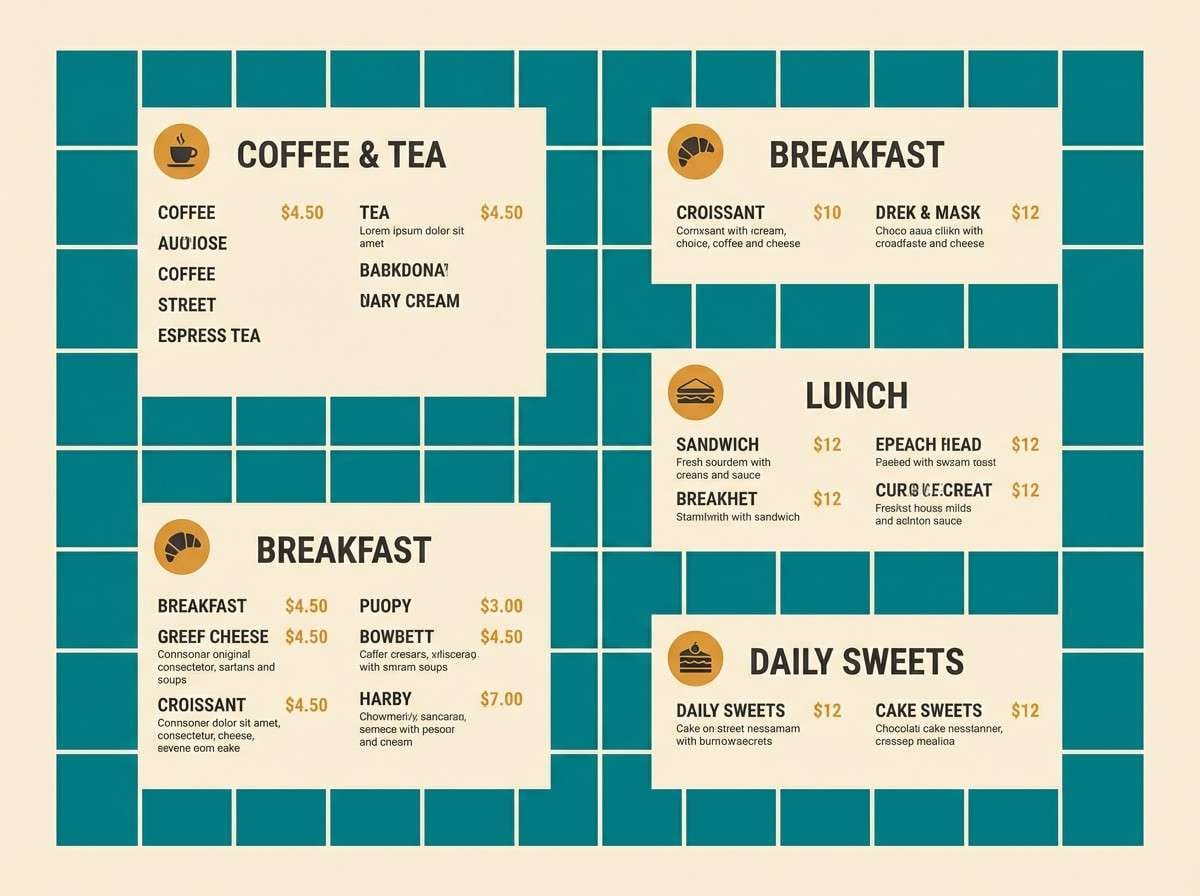 teal tile menu design
