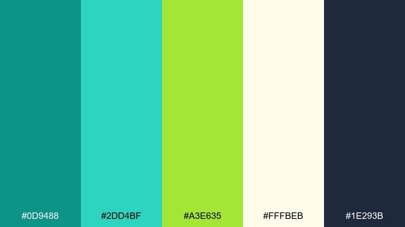 summer app onboarding teal lime green color palette with hex codes