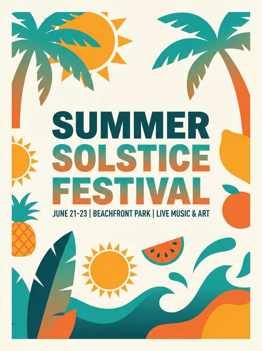 summer event poster design in green blue yellow color combination