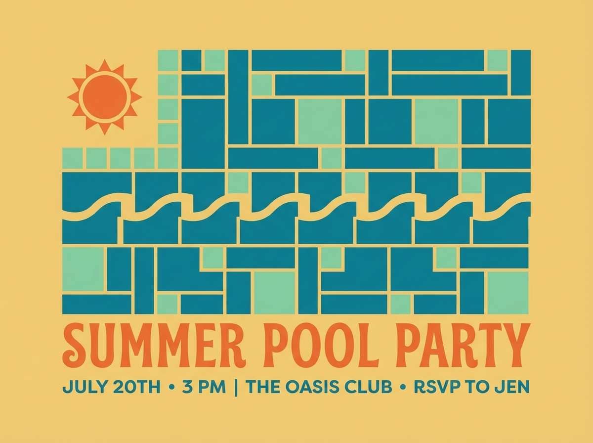 retro dark turquoise summer invite