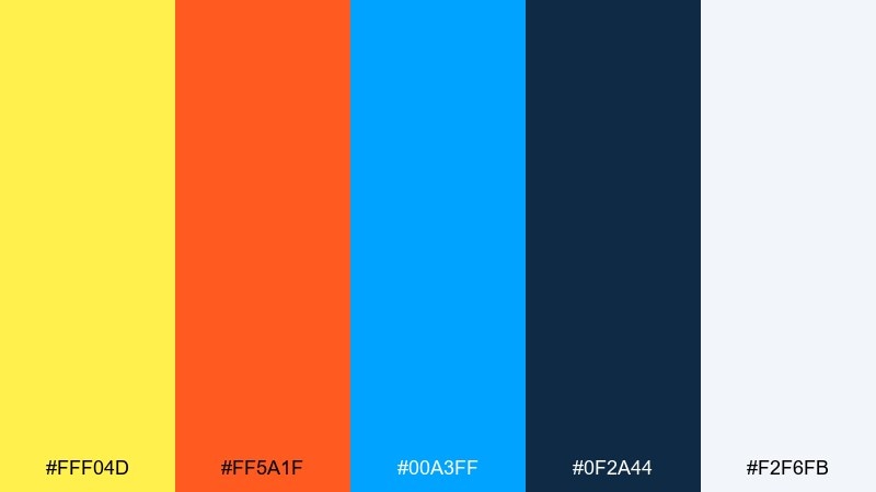 summer sports yellow orange blue color palette with hex codes