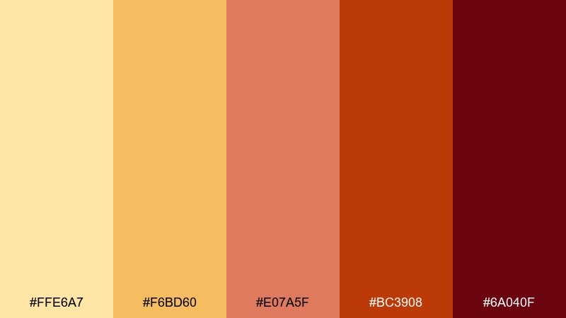 sunbaked brick yellow orange red color palette with hex codes
