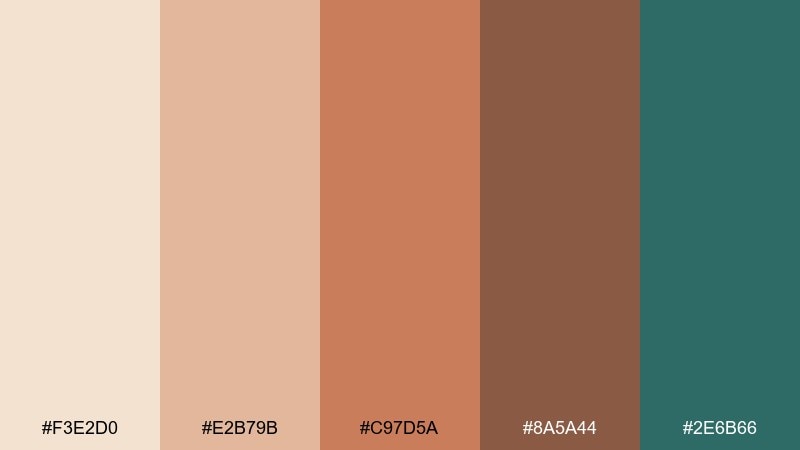 sunbaked clay desert oasis color palette with hex codes