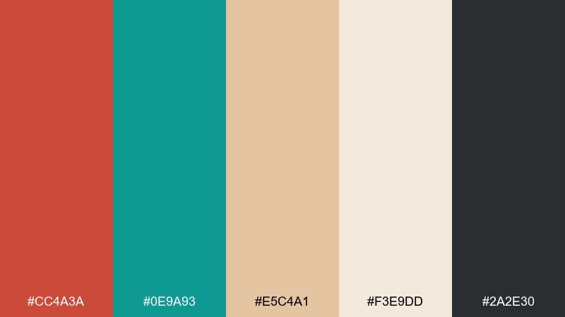 sunbaked harbor red turquoise color palette with hex codes