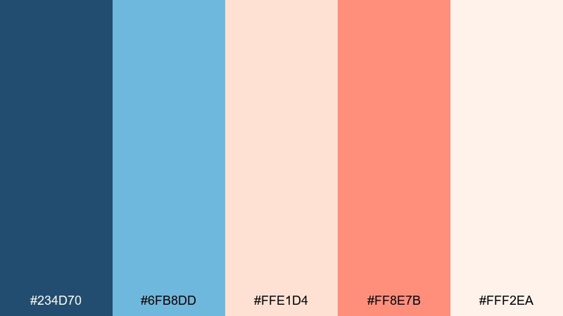 sunday brunch blue and peach color palette with hex codes