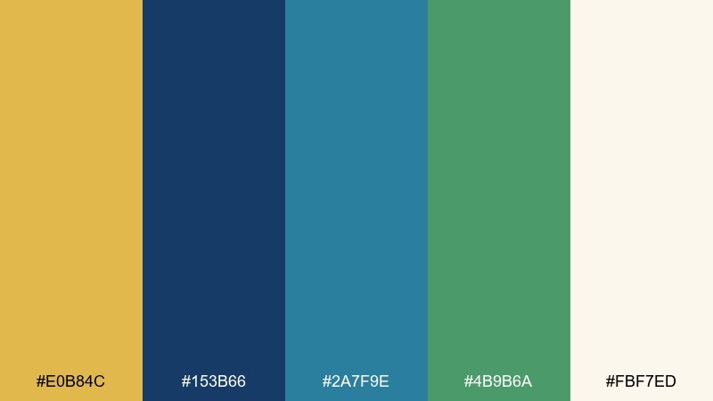 sunlit atlas gold blue green color palette with hex codes