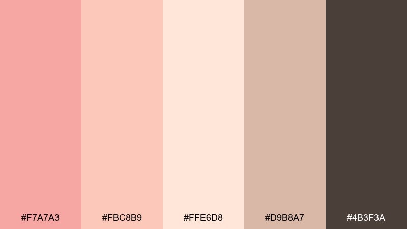 sunlit blush salmon peach color palette with hex codes