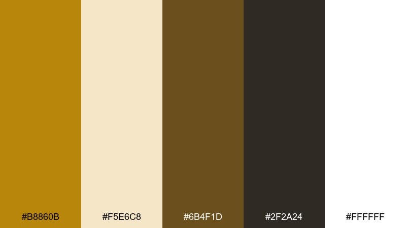 sunlit brass and cream dark goldenrod color palette with hex codes