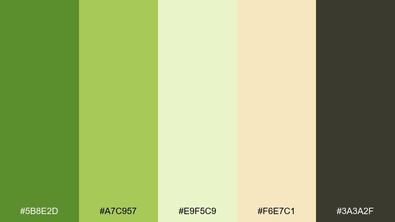 sunlit fern sap green color palette with hex codes
