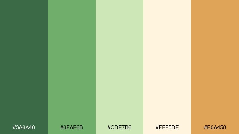sunlit greenhouse fern color palette with hex codes