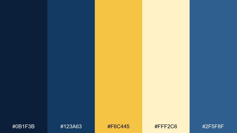sunlit harbor dark blue and yellow combination with hex codes