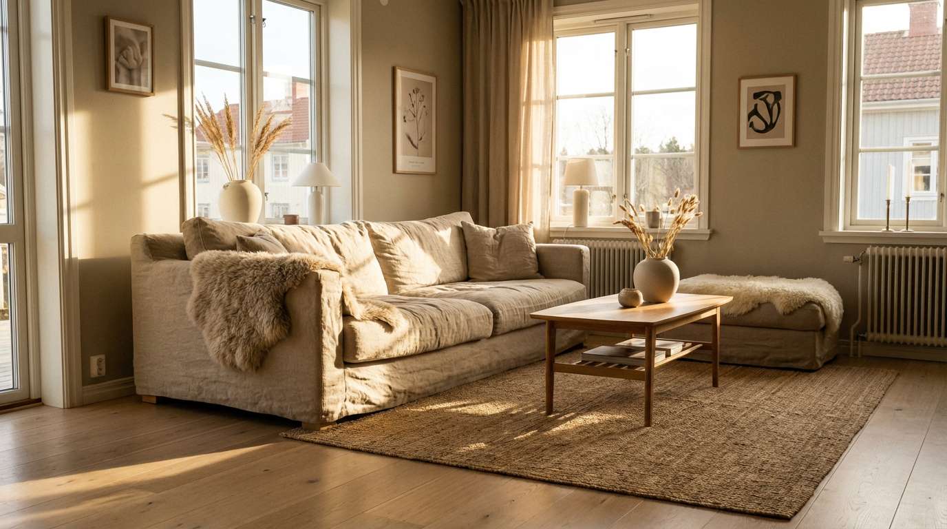 sunlit linen living room