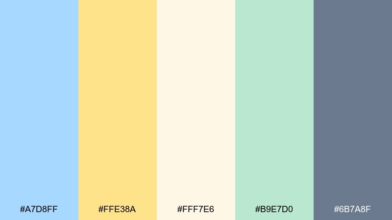 sunlit sky picnic pastel blue yellow color palette with hex codes