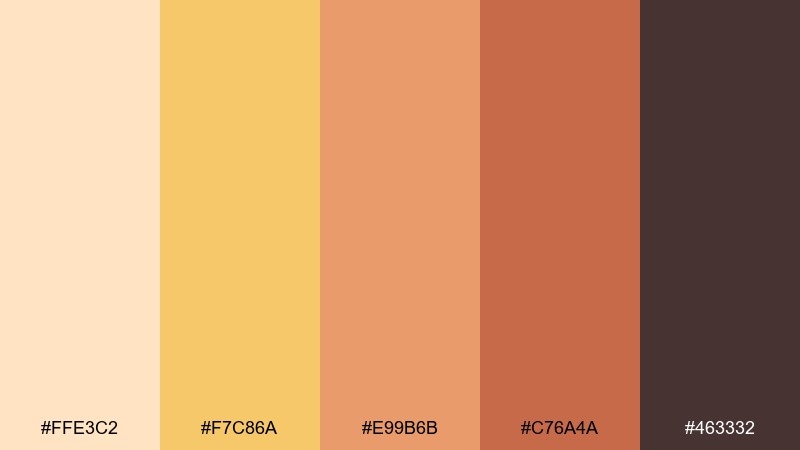 sunlit terracotta peach yellow color palette with hex codes