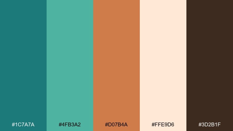 sunlit terracotta teal copper color palette with hex codes