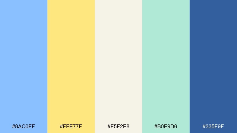 sunny workspace blue pastel yellow color palette with hex codes