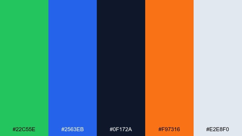 sunrise circuit green blue orange color palette with hex codes