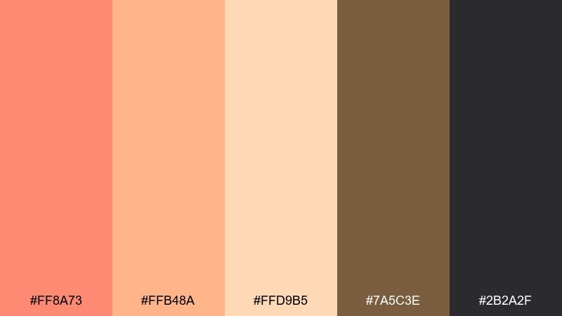 sunset apricot glow coral salmon color palette with hex codes