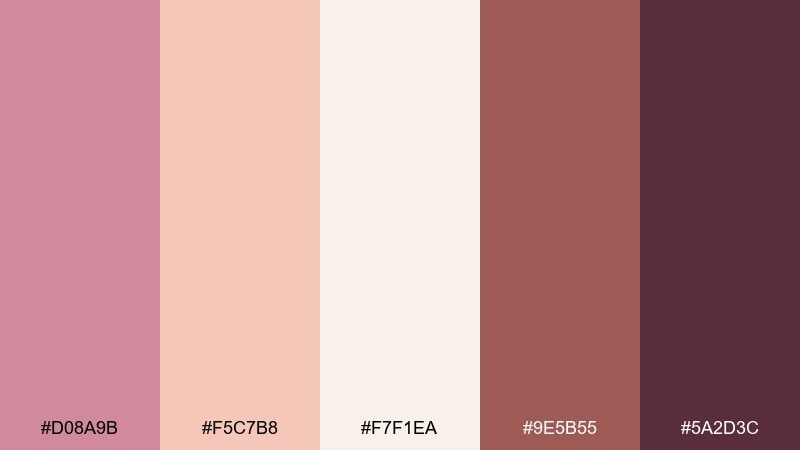 sunset blush puce color palette with hex codes
