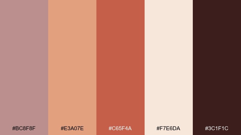 sunset brick rosy brown color palette with hex codes