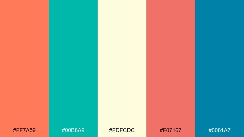 sunset coral aqua gender reveal color palette with hex codes
