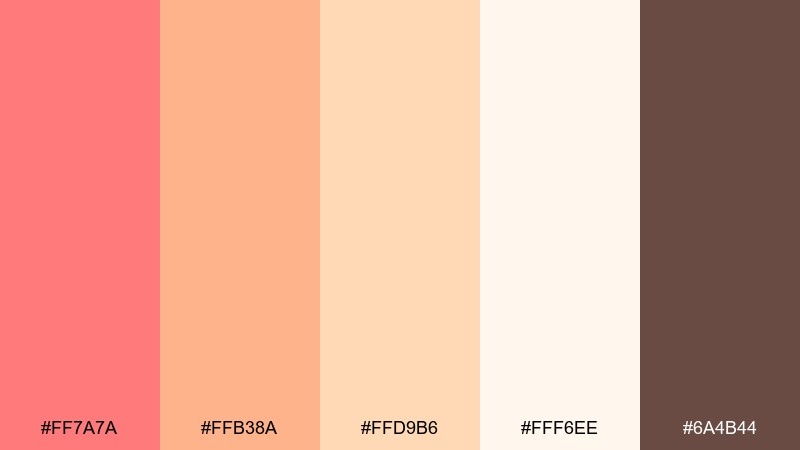 sunset coral peach wedding color palette with hex codes